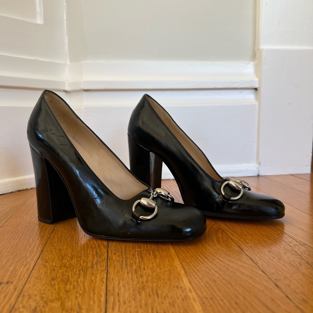 Fall 1995 GUCCI Horsebit Patent Leather Black Pumps Size 6 B